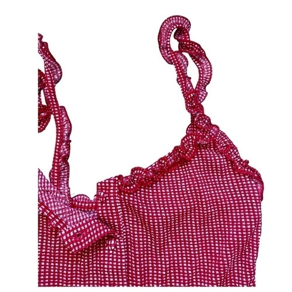 Zara red and white gingham print one piece romper with ruffle straps - Picture 6 of 11